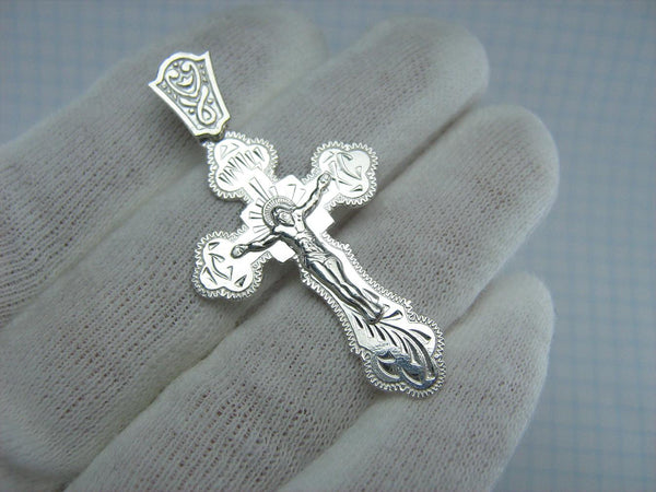 925 Sterling Silver cross pendant with crucifix and Christian prayer inscription to God decorated with hand engravings. Item number CR000745. Picture 2