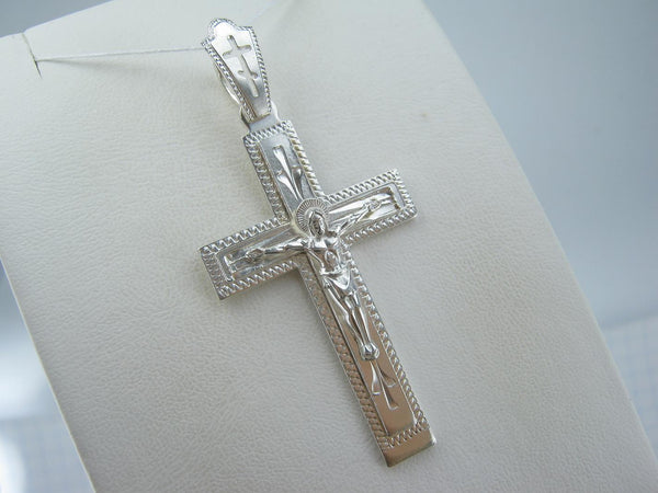 925 Sterling Silver cross pendant with crucifix and Christian prayer inscription to God decorated with manual engraving. Picture 13