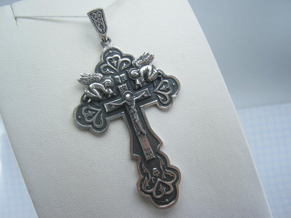 Solid 925 Sterling Silver large cross pendant and Jesus Christ crucifix with Christian prayer scripture and angels with wings. Picture 5
