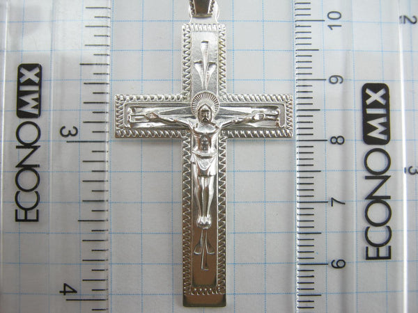 925 Sterling Silver cross pendant with crucifix and Christian prayer inscription to God decorated with manual engraving. Picture 6