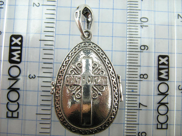 925 Sterling Silver locket, religious pendant and medal shaped Easter egg with Jesus Christ Almighty icon and Christian prayer inscription. Item number MD001785. Picture 10