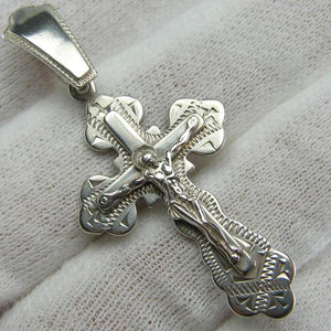 925 Sterling Silver cross pendant with crucifix and Christian prayer inscription to God decorated with laser engraving. Item code CR000690. Picture 1