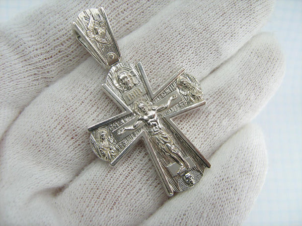 925 Sterling Silver statement cross pendant and crucifix with Cyrillic prayer inscription. Item code CR001052. Picture 2