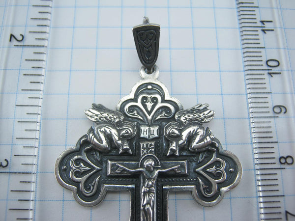Solid 925 Sterling Silver large cross pendant and Jesus Christ crucifix with Christian prayer scripture and angels with wings. Picture 7