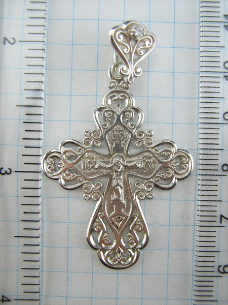 Solid 925 Sterling Silver detailed cross pendant and Jesus Christ crucifix with Christian blessing prayer filigree openwork pattern. Picture 6.