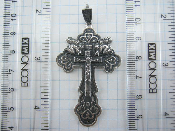 Solid 925 Sterling Silver large cross pendant and Jesus Christ crucifix with Christian prayer scripture and angels with wings. Picture 6