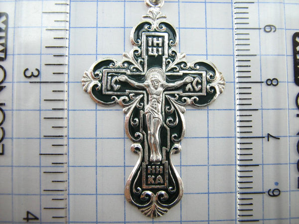 New solid 925 Sterling Silver trefoil cross pendant with dark green inlay and Christian prayer inscription. Item code CR001170. Picture 6