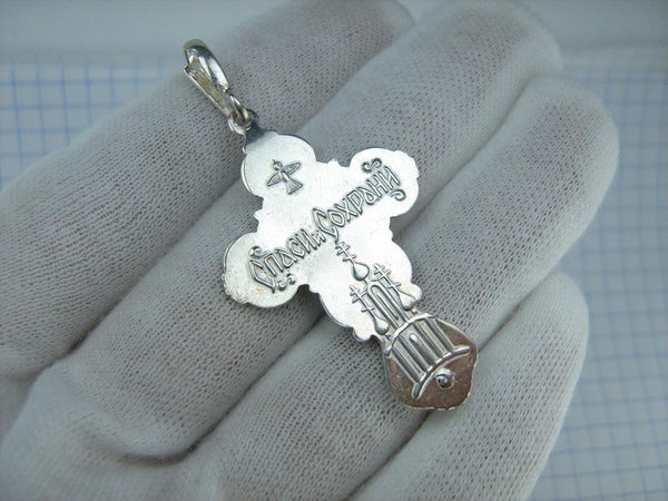 New solid 925 Sterling Silver trefoil cross pendant with dark green inlay and Christian prayer inscription. Item code CR001170. Picture 3