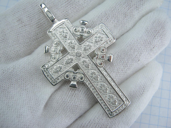 Solid 925 Sterling Silver heavy Golgotha cross pendant of steering wheel design with Christian prayer scripture. Item number CR001047. Picture 16