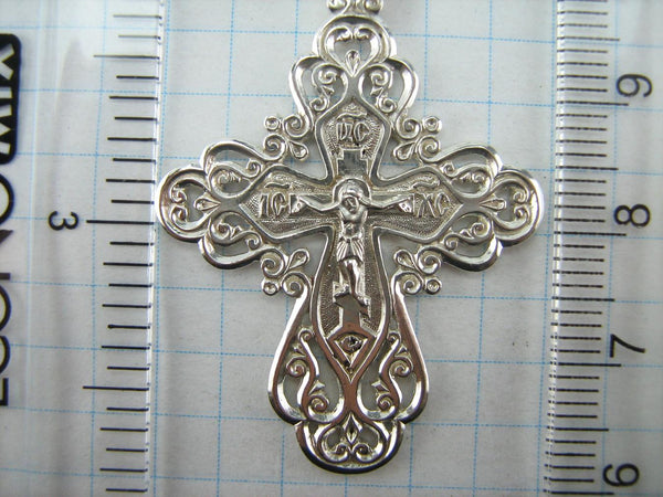 Solid 925 Sterling Silver detailed cross pendant and Jesus Christ crucifix with Christian blessing prayer filigree openwork pattern. Picture 8.