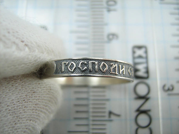 925 Sterling Silver band with Christian prayer text on the oxidized background decorated with old believers cross. Item number RI001662. Picture 4