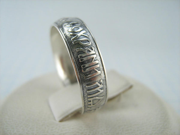 Vintage 925 Sterling Silver band with Christian prayer text on the oxidized background decorated with old believers cross. Item number RI001752. Picture 3
