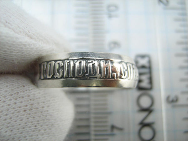 925 Sterling Silver band with Christian prayer text on the oxidized background decorated with old believers cross. Item number RI001756. Picture 4