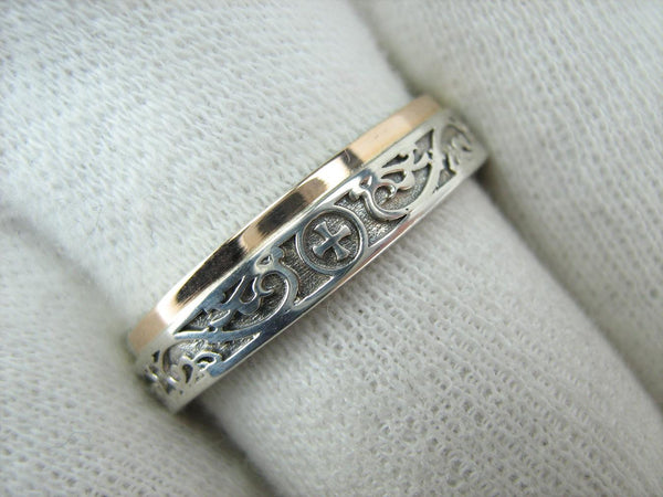 925 Sterling Silver and 375 gold band with prayer text inside the ring, decorated with Maltese cross and oxidized pattern. Item code RI001966. Picture 11