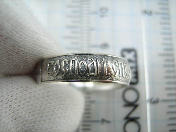 Vintage 925 Sterling Silver band with Christian prayer text on the oxidized background decorated with old believers cross. Item number RI001752. Picture 4