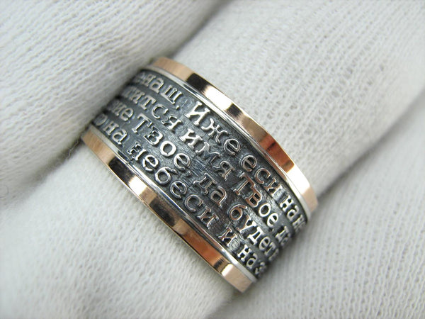 925 Sterling Silver and 375 gold wide band with Lord’s prayer Cyrillic text inside and outside the ring, decorated with oxidized finish and cross image. Item code RI001915. Picture 13