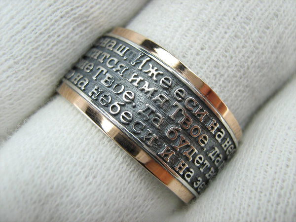 925 Sterling Silver and 375 gold wide band with Lord’s prayer Cyrillic text inside and outside the ring, decorated with oxidized finish and cross image. Item code RI001917. Picture 12