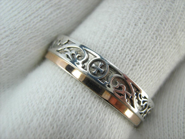 925 Sterling Silver and 375 gold wedding band with prayer text inside the ring, decorated with Maltese cross and oxidized pattern. Item code RI001963. Picture 13