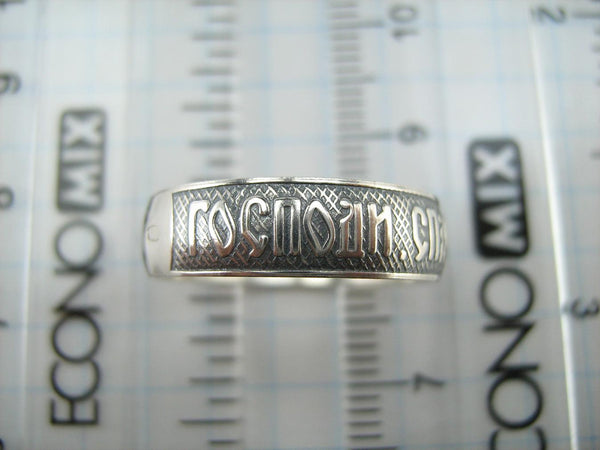 Vintage 925 Sterling Silver band with Christian prayer text on the oxidized background decorated with old believers cross. Item number RI001618. Picture 4