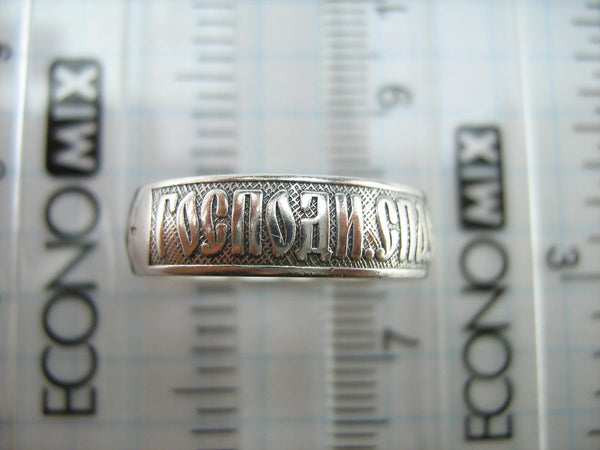 925 Sterling Silver band with Christian prayer text on the oxidized background decorated with old believers cross. Item number RI001758. Picture 4