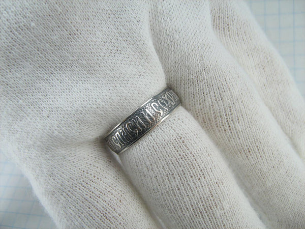 Vintage 925 Sterling Silver band with Christian prayer text on the oxidized background decorated with old believers cross. Item number RI001618. Picture 13