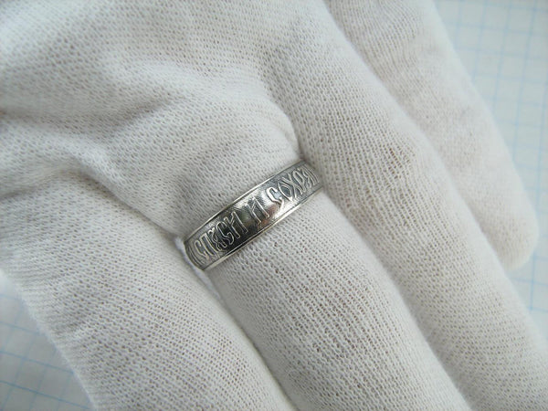 Vintage 925 Sterling Silver band with Christian prayer text on the oxidized background decorated with old believers cross. Item number RI001752. Picture 12