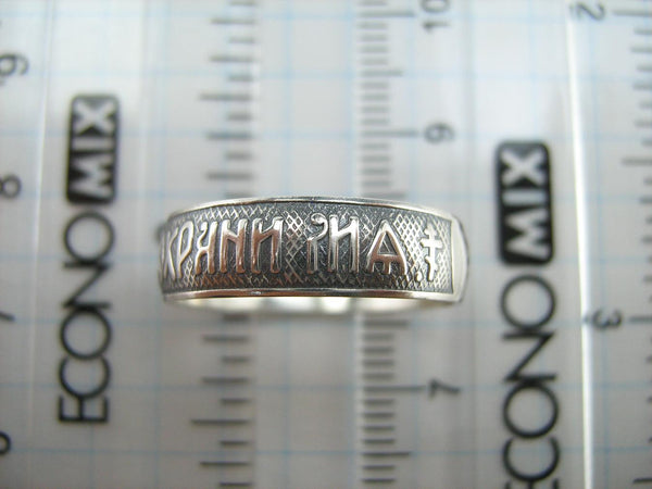 Vintage 925 Sterling Silver band with Christian prayer text on the oxidized background decorated with old believers cross. Item number RI001618. Picture 5