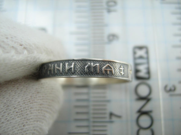925 Sterling Silver band with Christian prayer text on the oxidized background decorated with old believers cross. Item number RI001662. Picture 5