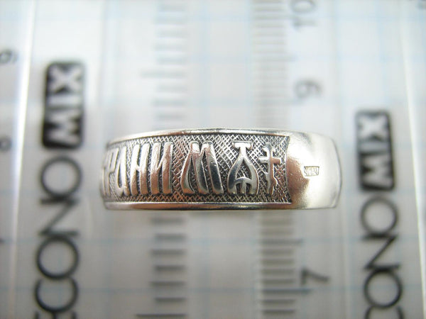 925 Sterling Silver band with Christian prayer text on the oxidized background decorated with old believers cross. Item number RI001758. Picture 5