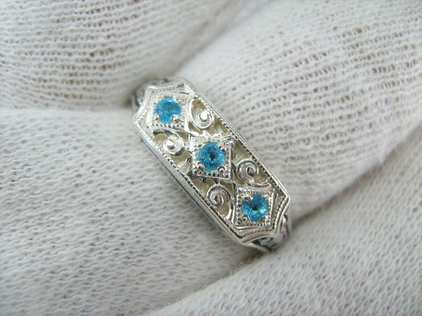 New and never worn solid 925 Sterling Silver oxidized ring with Christian prayer inscription and blue stones. Item number MD001432. Picture 10