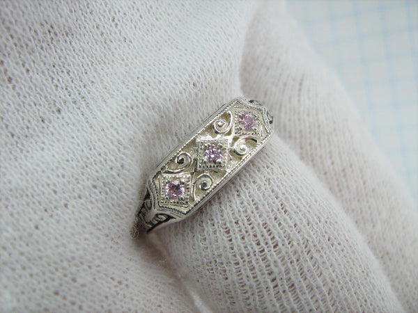 New and never worn solid 925 Sterling Silver oxidized ring with Christian prayer inscription and rose-pink stones. Item number RI001425. Picture 12