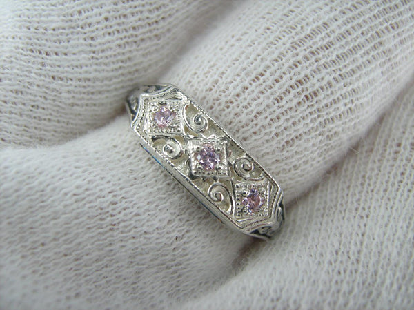 New and never worn solid 925 Sterling Silver oxidized ring with Christian prayer inscription and rose-pink stones. Item number RI001428. Picture 10