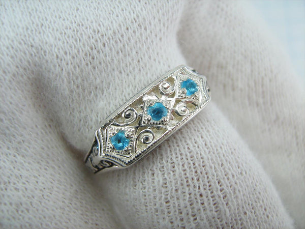 New and never worn solid 925 Sterling Silver oxidized ring with Christian prayer inscription and blue stones. Item number MD001432. Picture 12