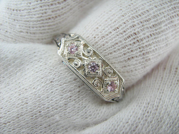 New and never worn solid 925 Sterling Silver oxidized ring with Christian prayer inscription and rose-pink stones. Item number RI001425. Picture 10