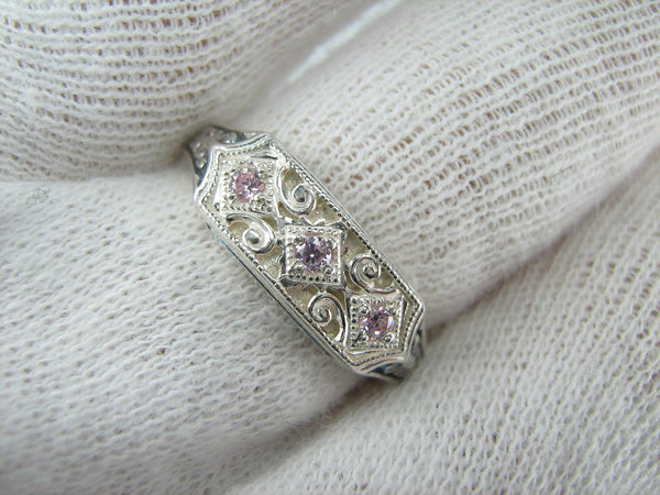 New and never worn solid 925 Sterling Silver oxidized ring with Christian prayer inscription and rose-pink stones. Item number RI001426. Picture 10