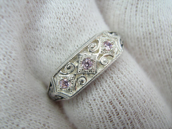 New and never worn solid 925 Sterling Silver oxidized ring with Christian prayer inscription and rose-pink stones. Item number RI001428. Picture 12