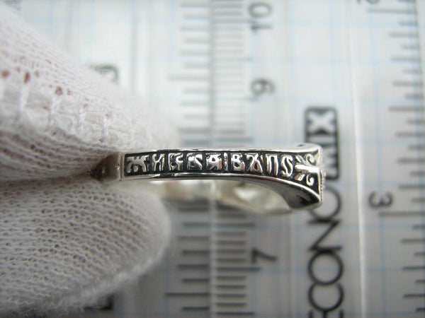 New and never worn solid 925 Sterling Silver oxidized ring with Christian prayer inscription and rose-pink stones. Item number RI001425. Picture 4