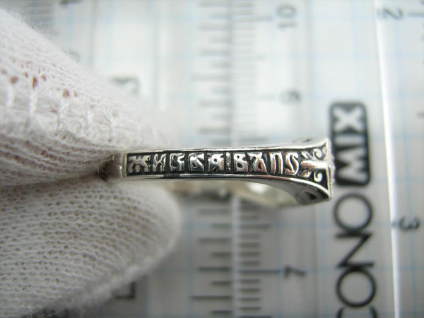New and never worn solid 925 Sterling Silver oxidized ring with Christian prayer inscription and rose-pink stones. Item number RI001426. Picture 4