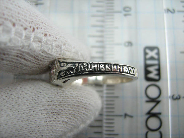 New and never worn solid 925 Sterling Silver oxidized ring with Christian prayer inscription and rose-pink stones. Item number RI001428. Picture 5