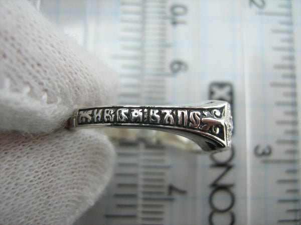 New and never worn solid 925 Sterling Silver oxidized ring with Christian prayer inscription and lilac stones. Item number RI001445. Picture 4