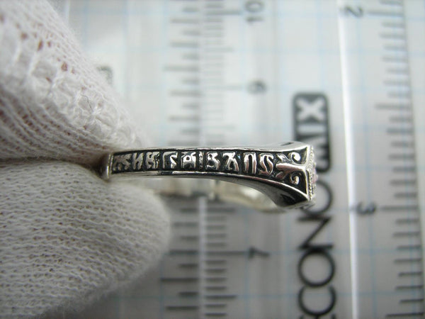 New and never worn solid 925 Sterling Silver oxidized ring with Christian prayer inscription and rose-pink stones. Item number RI001428. Picture 4