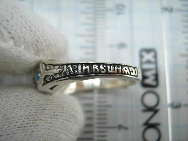 New and never worn solid 925 Sterling Silver oxidized ring with Christian prayer inscription and blue stones. Item number MD001555. Picture 9