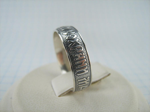 Vintage 925 Sterling Silver band with Christian prayer text on the oxidized background decorated with old believers cross. Item number RI001618. Picture 3