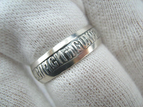 925 Sterling Silver band with Christian prayer text on the oxidized background decorated with old believers cross. Item number RI001756. Picture 12