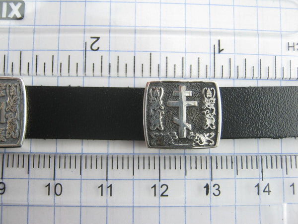 925 Sterling Silver black leather bracelet with Christian charms and a scripture in Ukrainian. Item code - BT000034. Picture 24