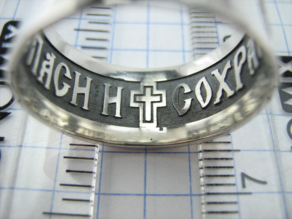 925 Sterling Silver and 375 gold wide band with Lord’s prayer Cyrillic text inside and outside the ring, decorated with oxidized finish and cross image. Item code RI001915. Picture 5