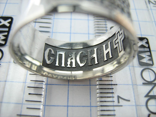 925 Sterling Silver and 375 gold wide band with Lord’s prayer Cyrillic text inside and outside the ring, decorated with oxidized finish and cross image. Item code RI001915. Picture 4