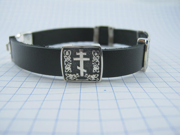 925 Sterling Silver black leather bracelet with Christian charms and a scripture in Ukrainian. Item code - BT000034. Picture 5