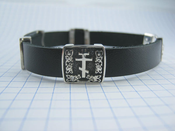 925 Sterling Silver black leather bracelet with Christian charms and a scripture in Ukrainian. Item code - BT000034. Picture 4