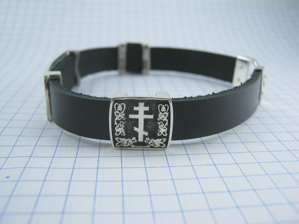 925 Sterling Silver black leather bracelet with Christian charms and a scripture in Ukrainian. Item code - BT000034. Picture 6